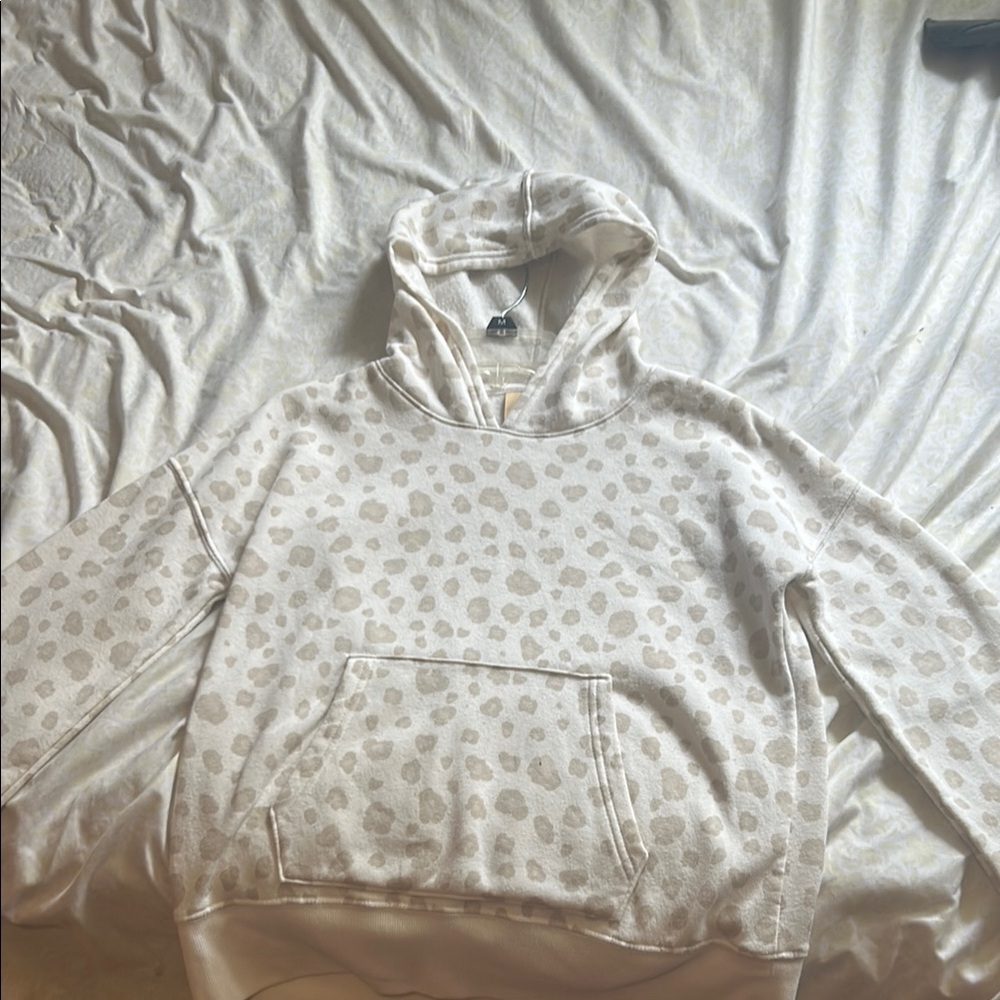 Women's Cream Leopard Print Hoodie Sweater